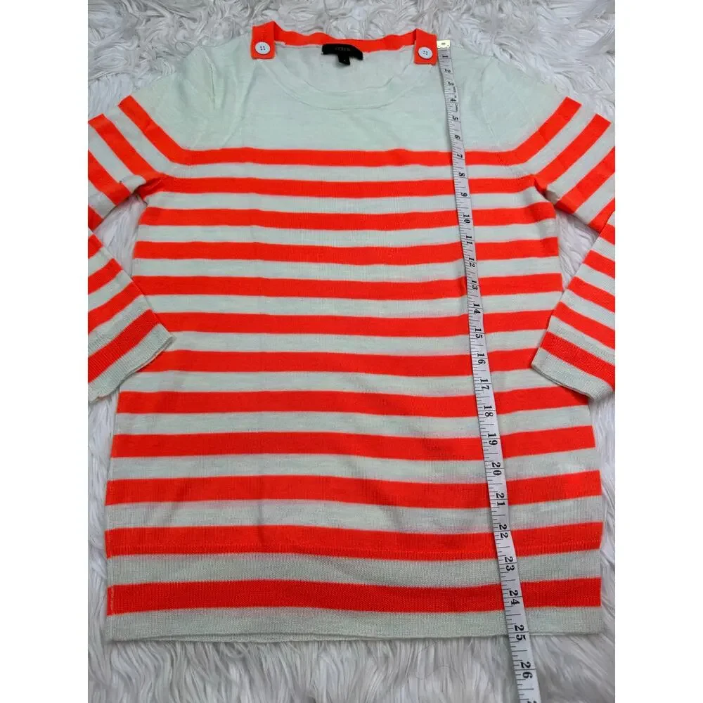 J.Crew Women's Mint Orange Breton Stripe 100% Merino Wool Sweater Size S Preppy